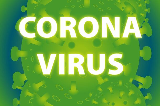 Symbolbild Coronavirus. Grün, Schriftzug